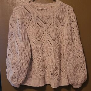 Maurices Cream Crew Neck Sweater with Balloon Sleeves